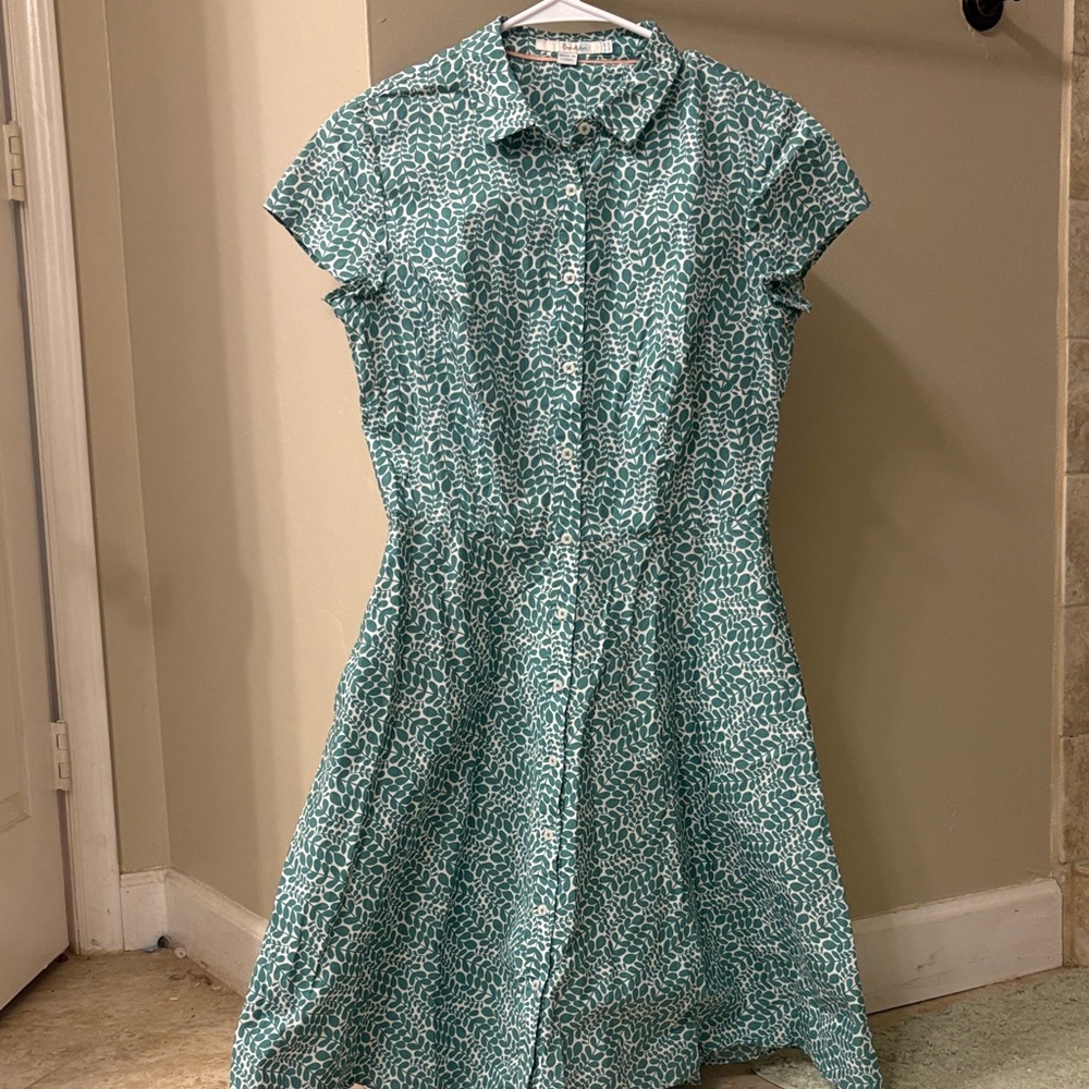 Boden Teal and White Printed Midi Dress